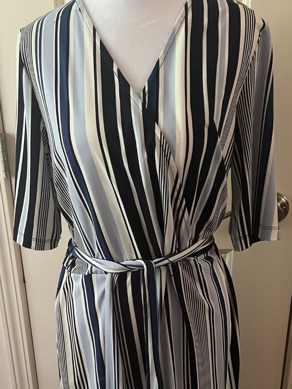 Blue Striped Faux Wrap En Focus Studio Sz 12